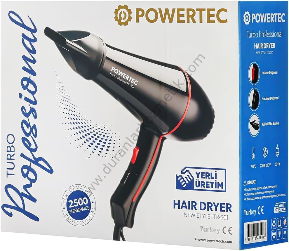 Powertec turbo proffessionnel fön makinası 2500 watt tr-601s